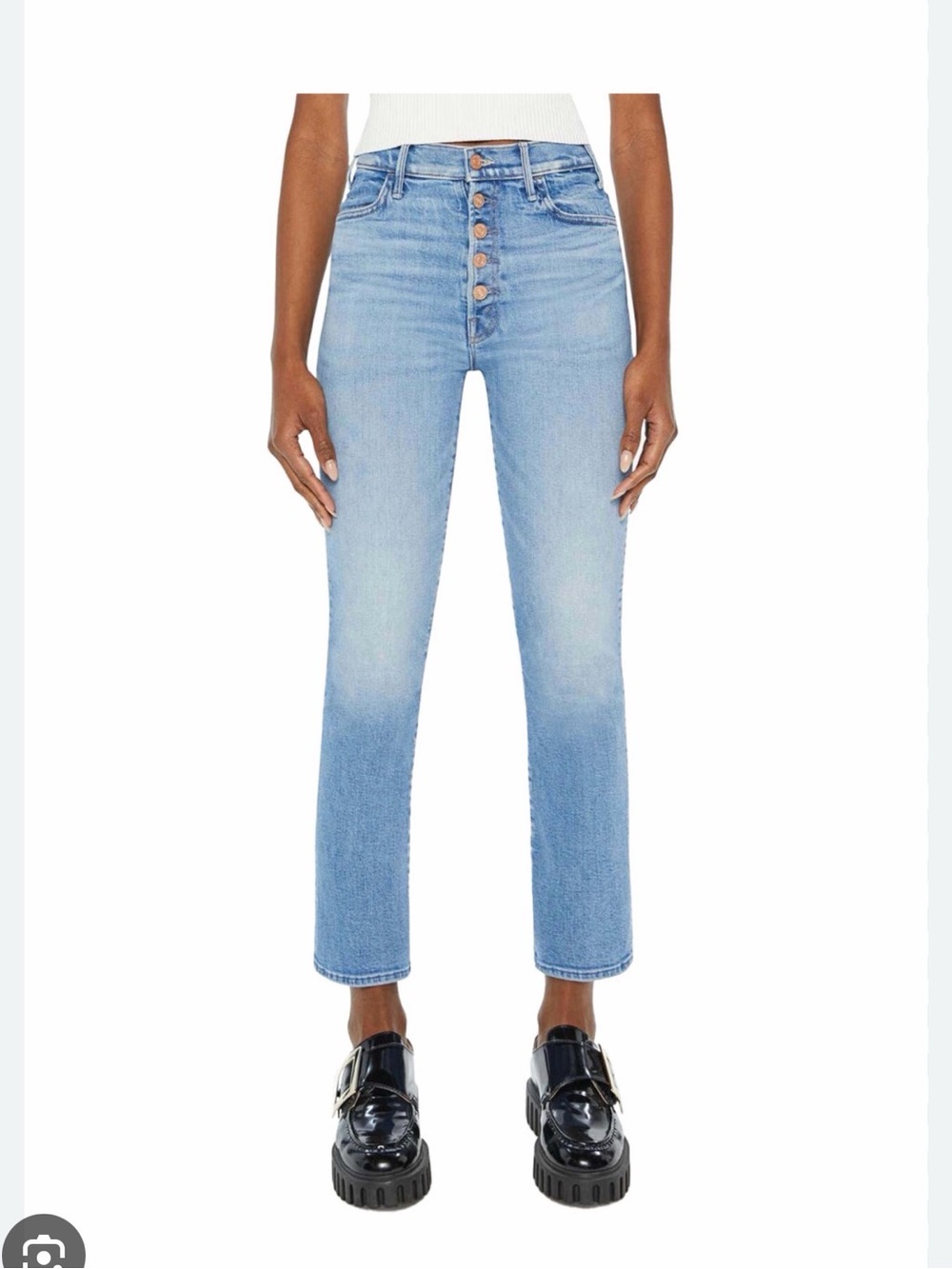 MOTHER Pixie Hustler Ankle High-Rise Button-Fly Cropped Jeans in Tarot Time